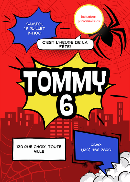 Personalized Invitation – Superhero Kids Party – Printed Card 5x7