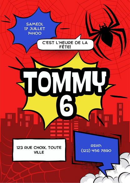 Personalized Invitation – Superhero Kids Party – Printed Card 5x7