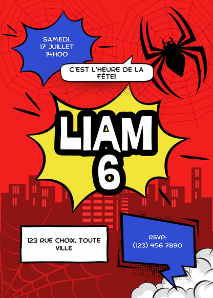 Personalized Invitation – Superhero Kids Party – Printed Card 5x7