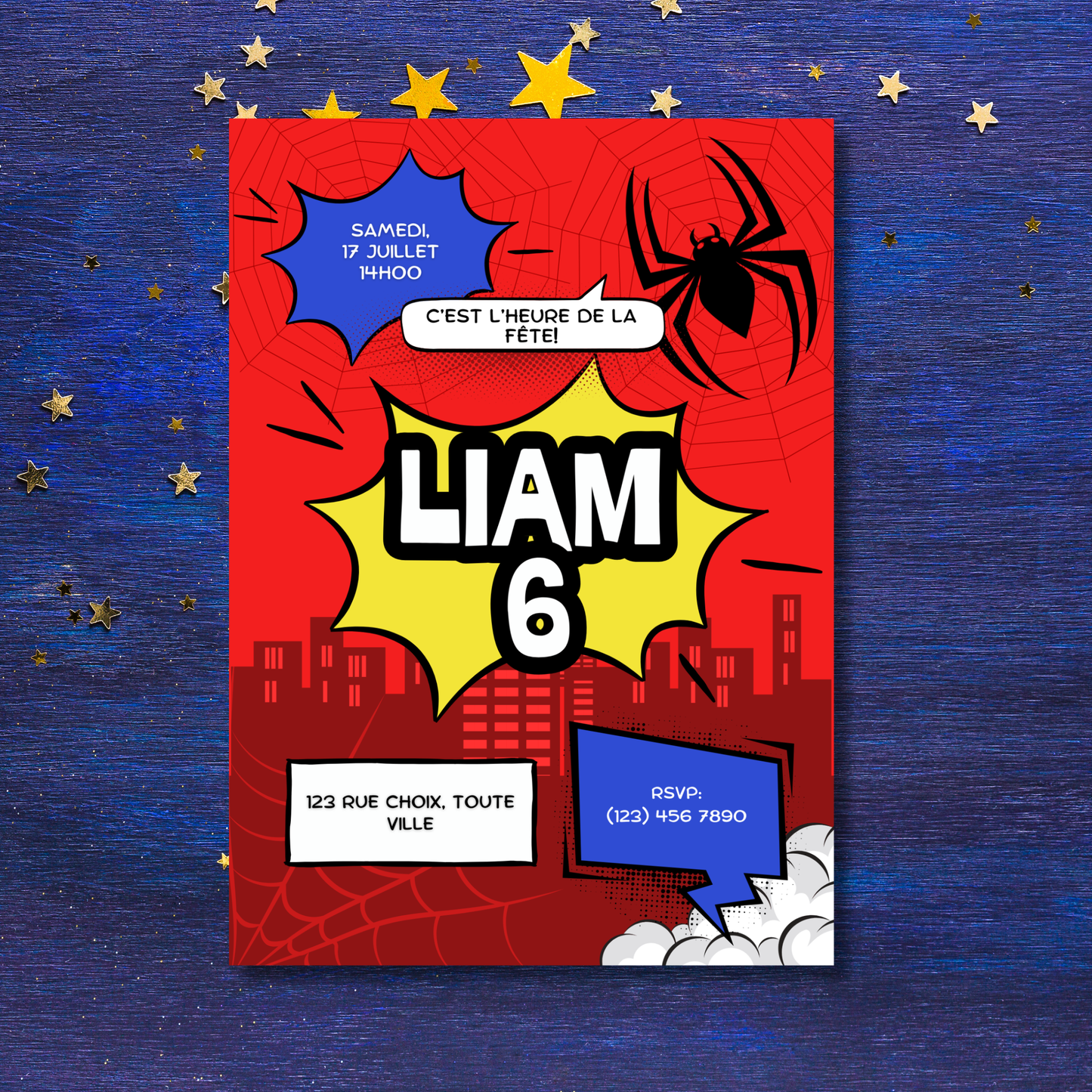 Personalized Invitation – Superhero Kids Party – Printed Card 5x7