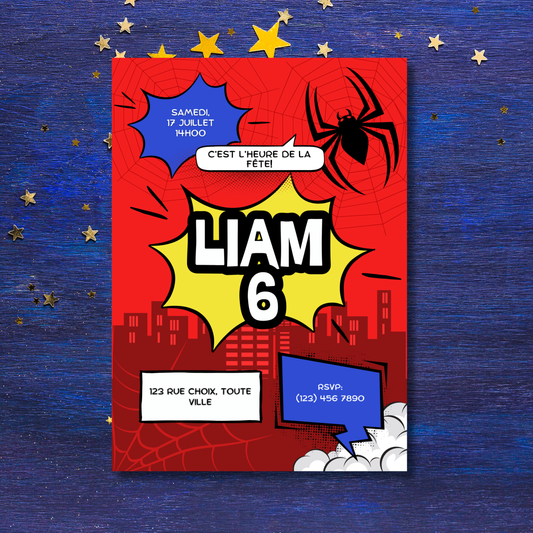 Personalized Invitation – Superhero Kids Party – Printed Card 5x7