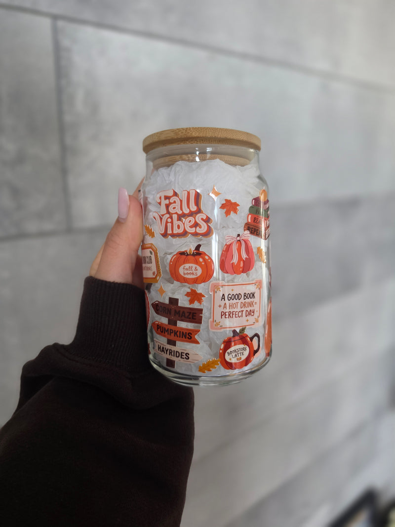 16oz Glass Cup - Cozy Fall Vibes