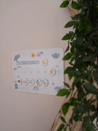 Petite Routine Éléphanteau – Tableau interactif matin et soir avec icônes en velcro (2–7 ans)