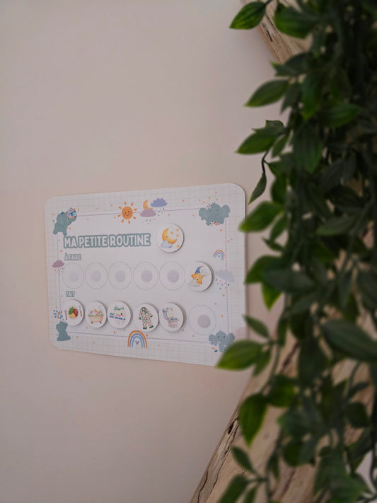 Petite Routine Éléphanteau – Tableau interactif matin et soir avec icônes en velcro (2–7 ans)