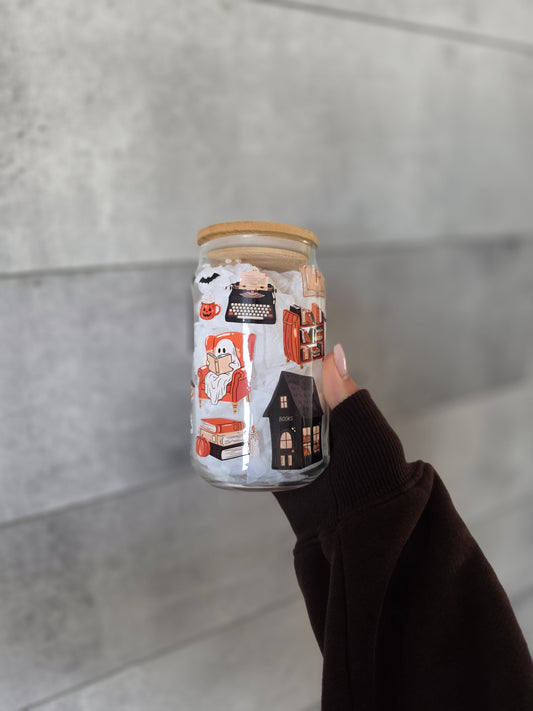 Tasse en verre 16oz - Librairie Hantée