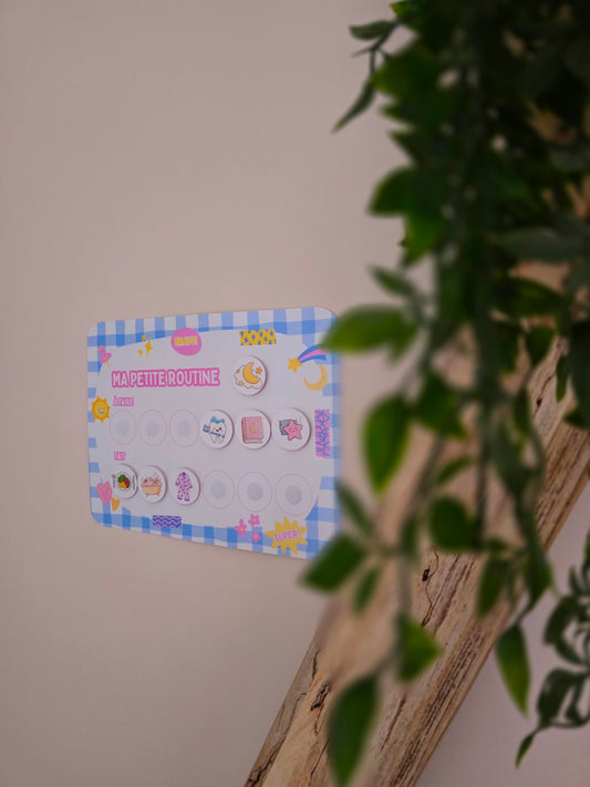 Petite Routine Carottée – Tableau interactif matin et soir avec icônes en velcro (2–7 ans)