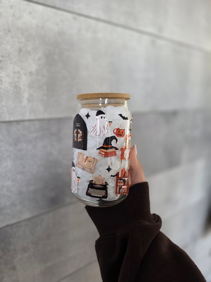 Tasse en verre 16oz - Librairie Hantée