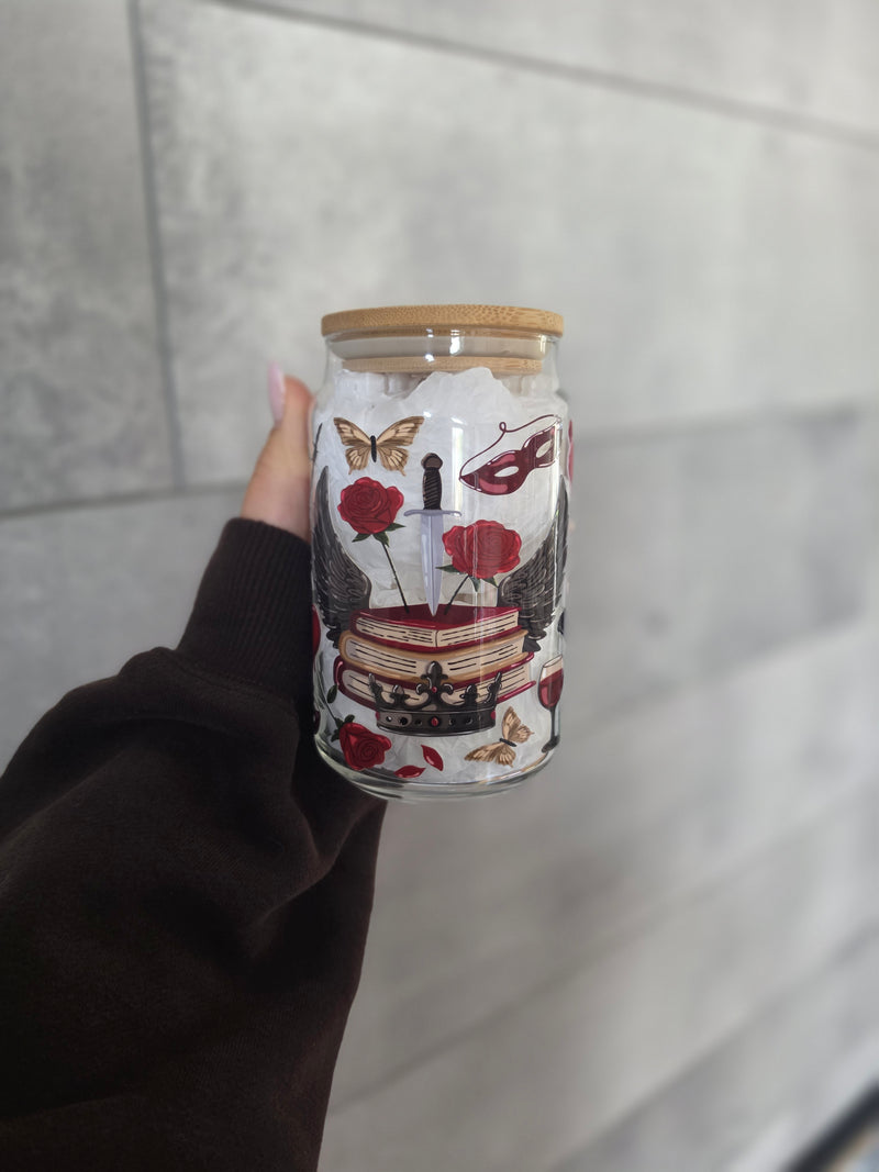 16oz Glass Cup - Dark Academia Romance