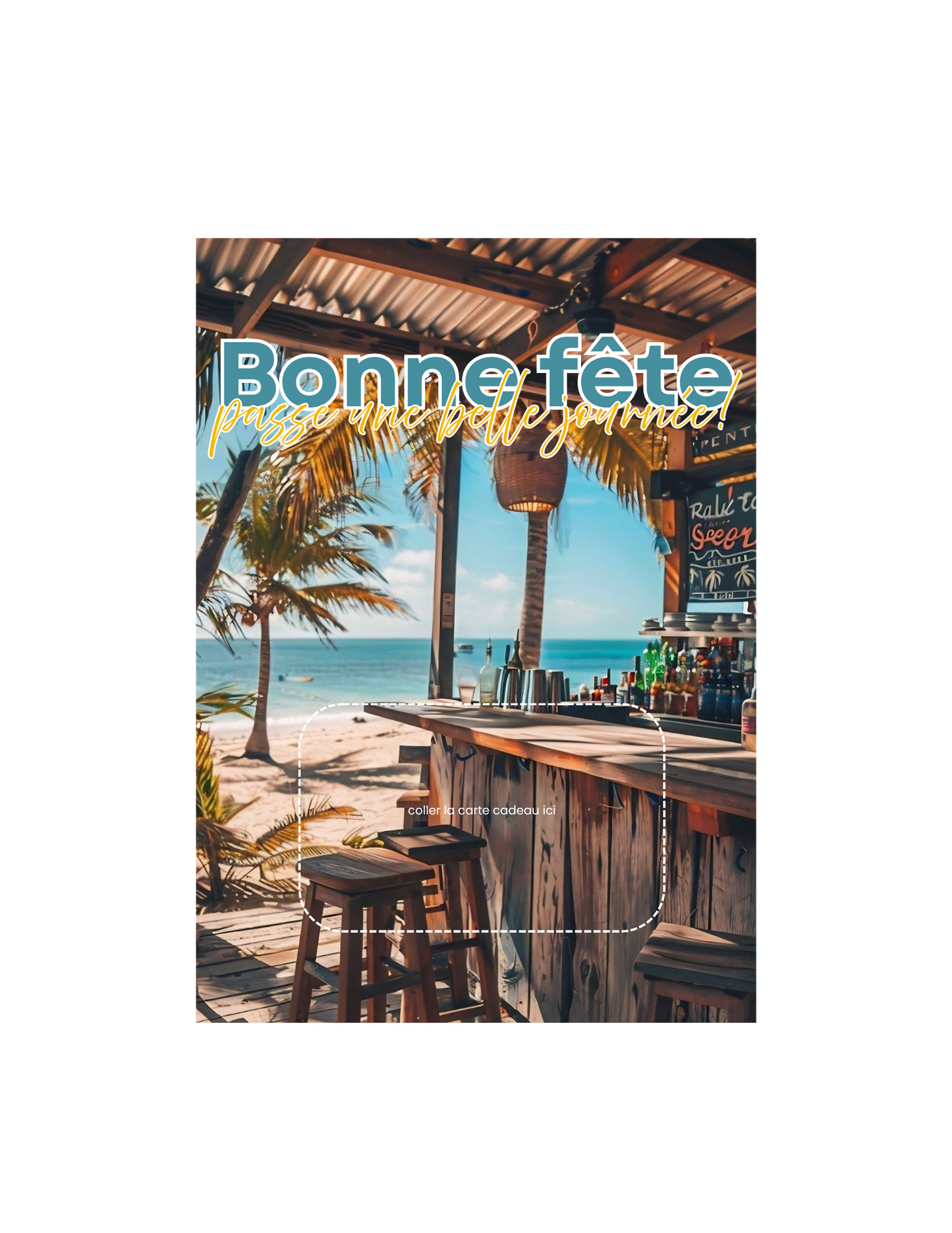 Carton de présentation carte cadeau – Beach Bar – Carte imprimée 5x7