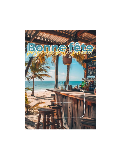 Carton de présentation carte cadeau – Beach Bar – Carte imprimée 5x7